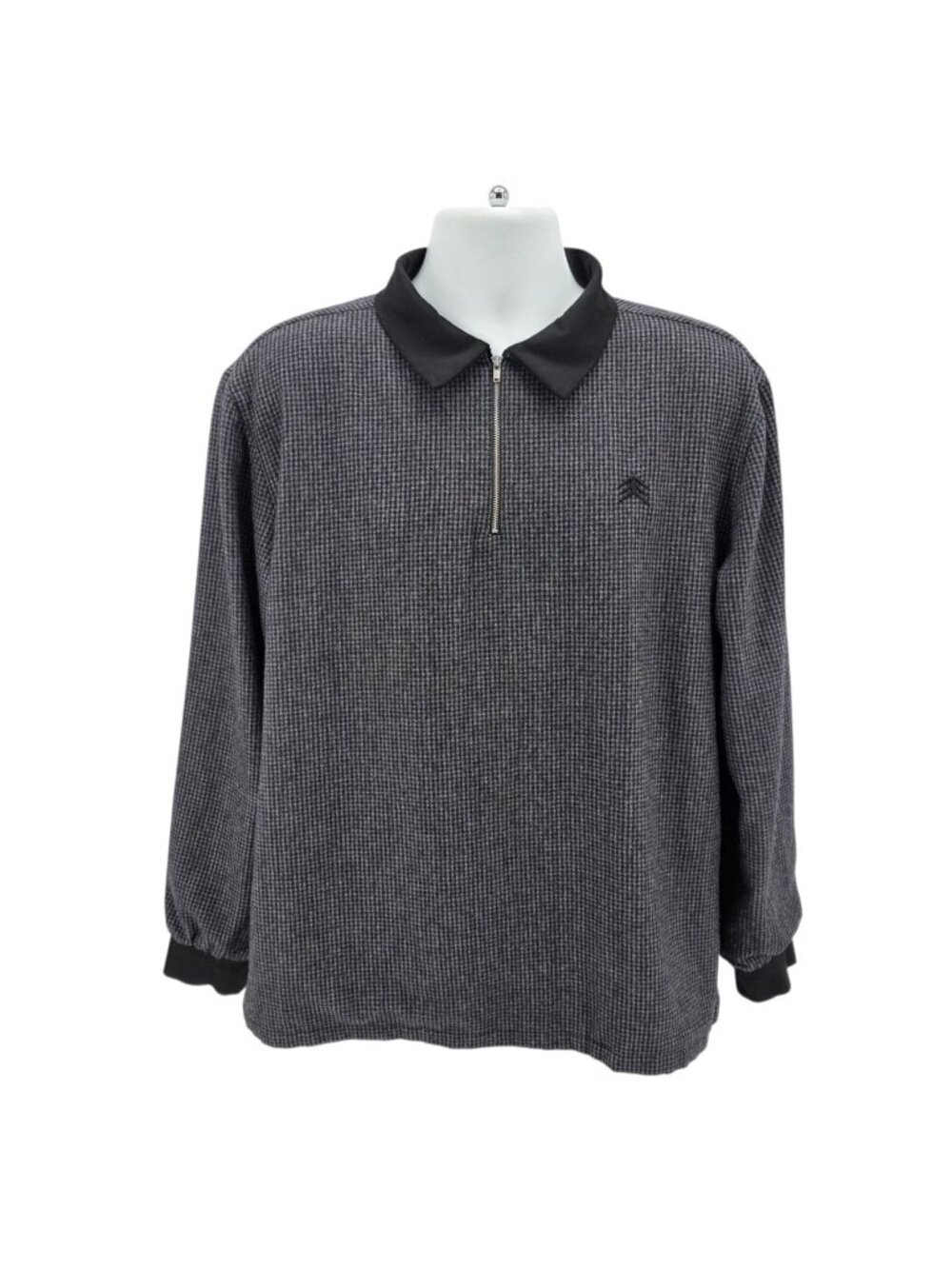 Jiberish Mens Medium Jacket Houndstooth Pullover Knit Gray Black 1/4 Zip Lined